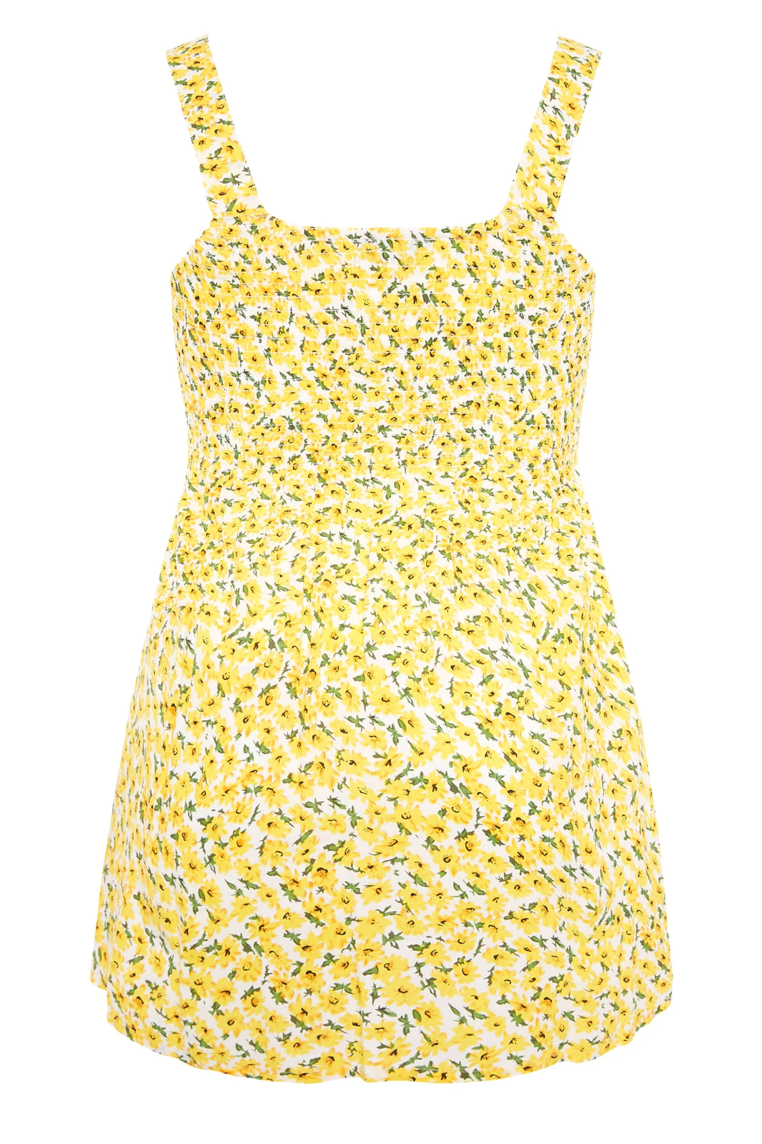 YOURS Curve Yellow Floral Shirred Smock Vest Top 6 YOURS Curve Yellow Floral Shirred Smock Vest Top - Image 6