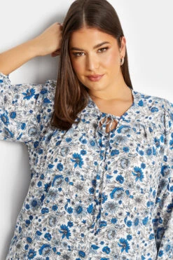 YOURS Curve Blue Floral Long Sleeve Top -Luna Looks Zone daf8ccd0 b826 48 301185 D