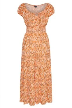 Curve Orange Floral Print Bardot Maxi Dress -Luna Looks Zone dbccbbda 2e0e 46 137101 X