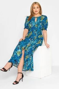 YOURS LONDON Curve Blue Animal Print Keyhole Maxi Dress -Luna Looks Zone dc07dac1 2056 45 161591 D