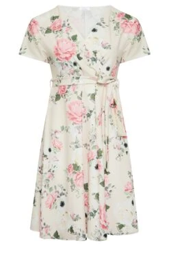 YOURS LONDON Curve Ivory White Floral Wrap Skater Dress -Luna Looks Zone dc117576 b554 4c 162136 X