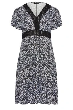 YOURS Curve Black Ditsy Print Lace Detail Dress -Luna Looks Zone dc11a154 25a6 4b 302049 X