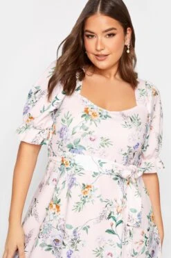 YOURS LONDON Curve Pink Floral Print Puff Sleeve Dress -Luna Looks Zone dc8838e3 913a 41 162203 D
