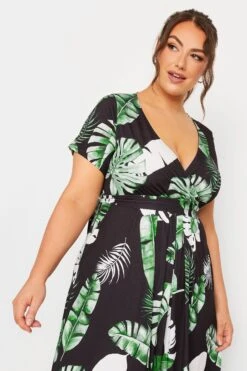 YOURS Curve Black Leaf Print Wrap Front Midaxi Dress -Luna Looks Zone dd088383 4bf0 42 302151 D
