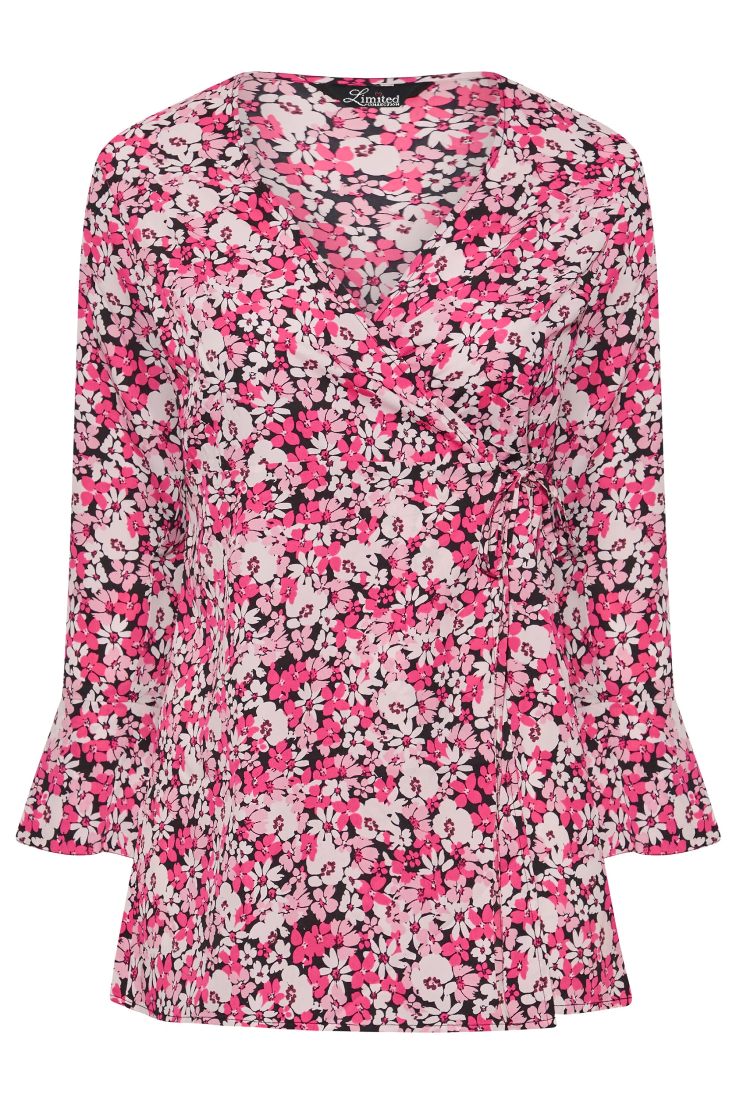 LIMITED COLLECTION Curve Pink Floral Print Wrap Top 5 LIMITED COLLECTION Curve Pink Floral Print Wrap Top - Image 5