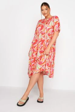 LIMITED COLLECTION Curve Bright Pink Abstract Print Midaxi Smock Dress