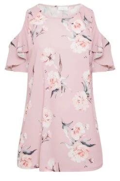 YOURS LONDON Curve Pink Floral Frill Cold Shoulder Top -Luna Looks Zone de3c71ae 2806 44 162157 X