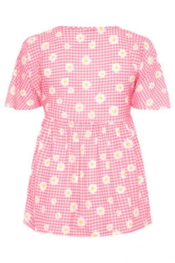 LIMITED COLLECTION Curve Pink Gingham Floral Top -Luna Looks Zone de4fb133 1060 48 213640 BK