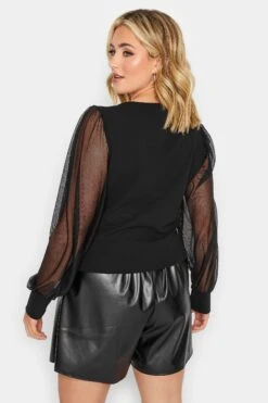 YOURS PETITE Curve Black Mesh Sleeve Corset Top -Luna Looks Zone de6a8217 0b7f 4e 174437 C