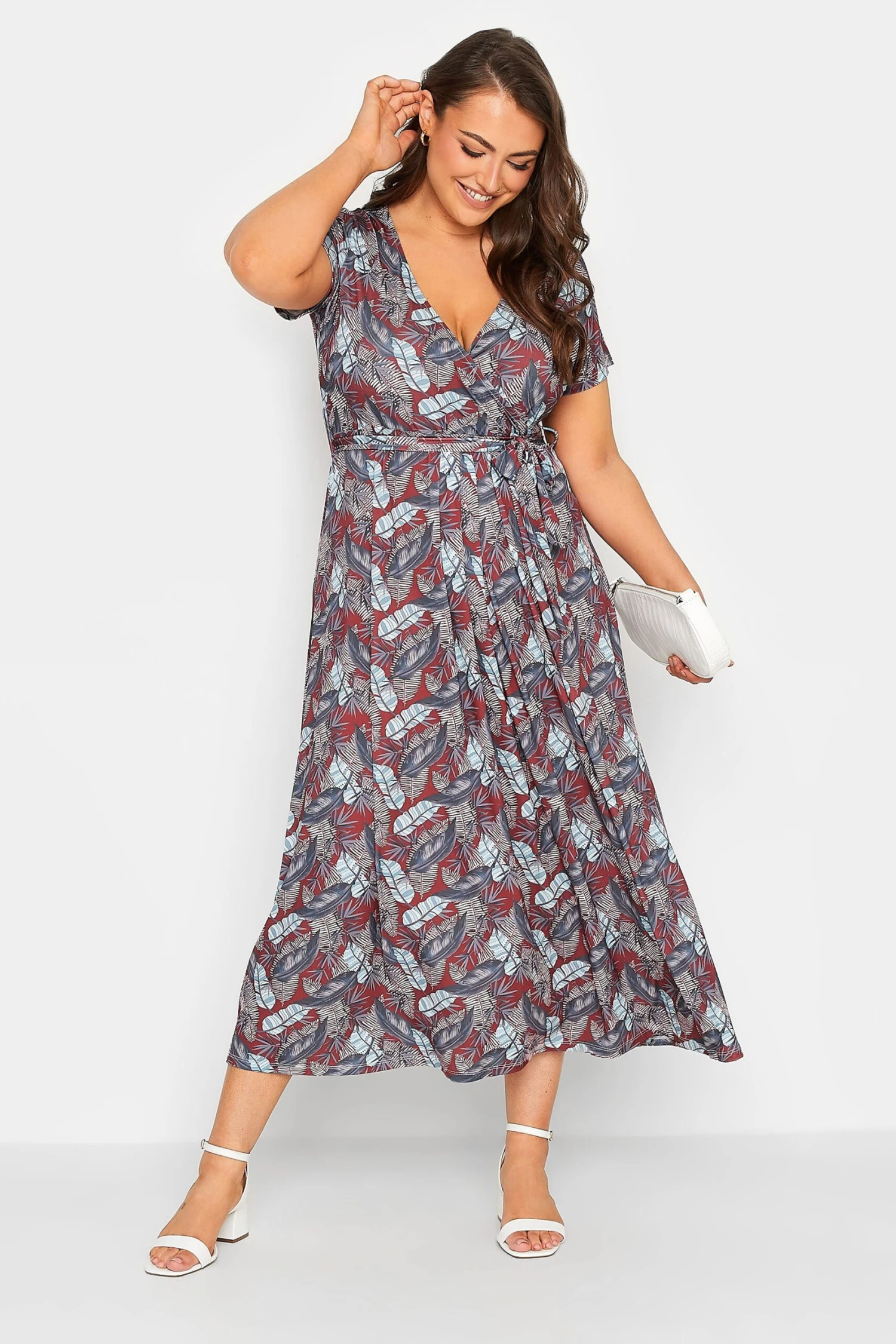 YOURS Curve Red Leaf Print Maxi Wrap Dress 1 YOURS Curve Red Leaf Print Maxi Wrap Dress