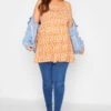 YOURS Curve Orange Floral Shirred Smock Vest Top