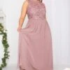 YOURS LONDON Curve Pink Lace Front Chiffon Maxi Dress