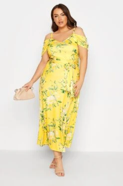 YOURS LONDON Curve Yellow Floral Cold Shoulder Maxi Dress