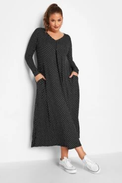 LIMITED COLLECTION Curve Black Polka Dot Pleat Front Dress