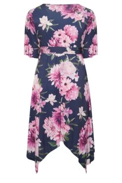 YOURS LONDON Curve Navy Blue & Purple Hanky Hem Floral Dress -Luna Looks Zone e01484c5 7cc0 42 162104 Y