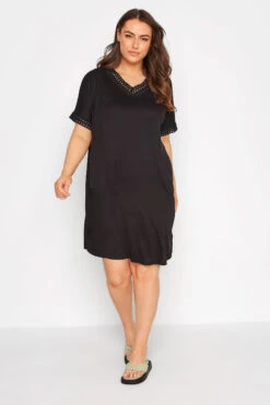 YOURS Curve Black Contrast Trim Tunic Dress