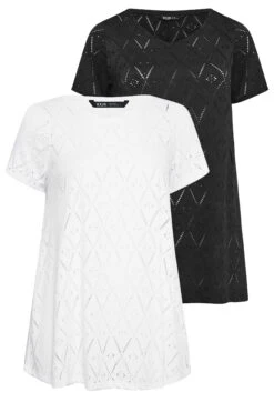 YOURS 2 PACK Curve Black & White Broderie Anglaise Swing Tops -Luna Looks Zone e0441ffb 0a97 48 321084 XS