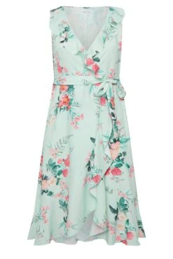 YOURS LONDON Curve Green Floral Print Double Ruffle Wrap Dress -Luna Looks Zone e050cfe0 6690 44 162053 X