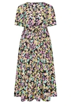 YOURS Curve Black Neon Floral Tiered Midi Dress -Luna Looks Zone e0a637f2 e5ad 40 137334 X