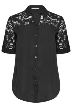 YOURS LONDON Curve Black Lace Insert Shirt -Luna Looks Zone e122055d 8b09 4e 162138 X