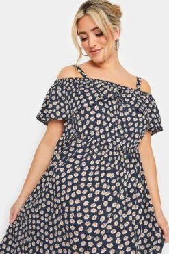 LIMITED COLLECTION Curve Navy Blue Daisy Print Cold Shoulder Dress -Luna Looks Zone e1d98a2d aa9c 4a 215642 D1