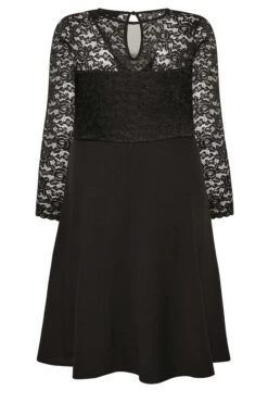YOURS LONDON Curve Black Lace Plunge Skater Dress -Luna Looks Zone e1e2b0d4 5f47 44 161905 Y