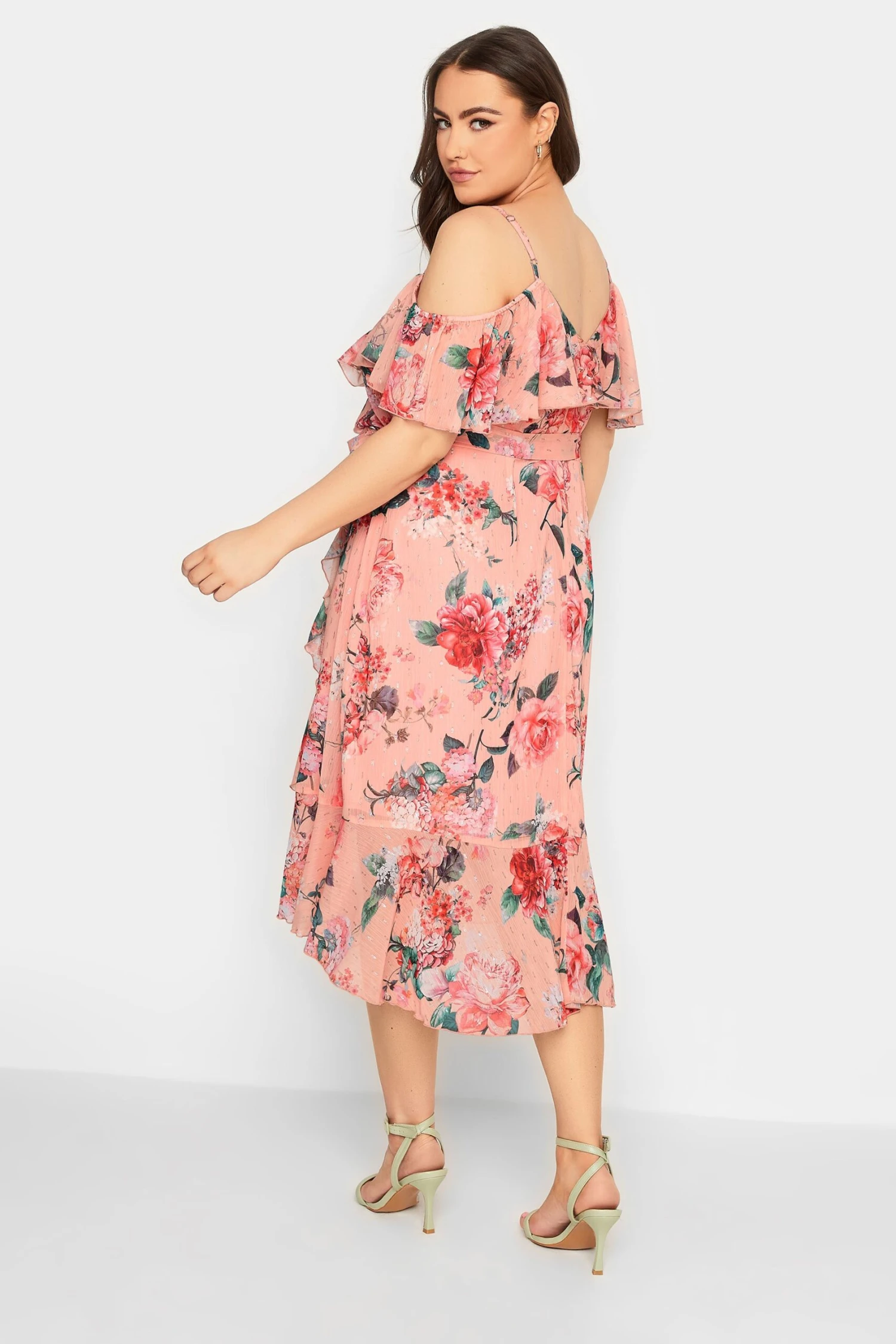 YOURS LONDON Curve Pink Cold Shoulder Floral Wrap Dress 2 YOURS LONDON Curve Pink Cold Shoulder Floral Wrap Dress - Image 2
