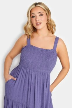 YOURS Curve Purple Shirred Strappy Sundress -Luna Looks Zone e2c22fed ec75 48 137569 D