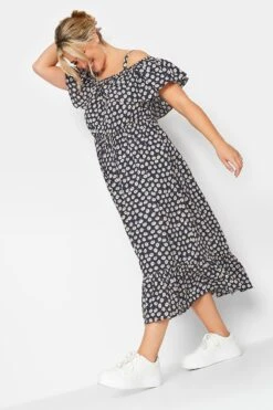 LIMITED COLLECTION Curve Navy Blue Daisy Print Cold Shoulder Dress
