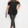 YOURS LONDON Curve Black Cold Shoulder Lace Top