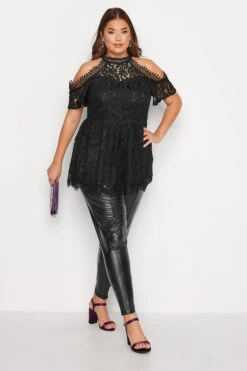 YOURS LONDON Curve Black Cold Shoulder Lace Top