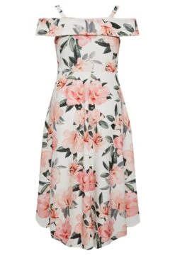 YOURS LONDON Curve White & Pink Floral Bardot Midi Dress -Luna Looks Zone e31b3576 7646 41 162216 Y