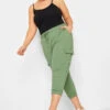 YOURS Curve Sage Green Cargo Pocket Cropped Joggers