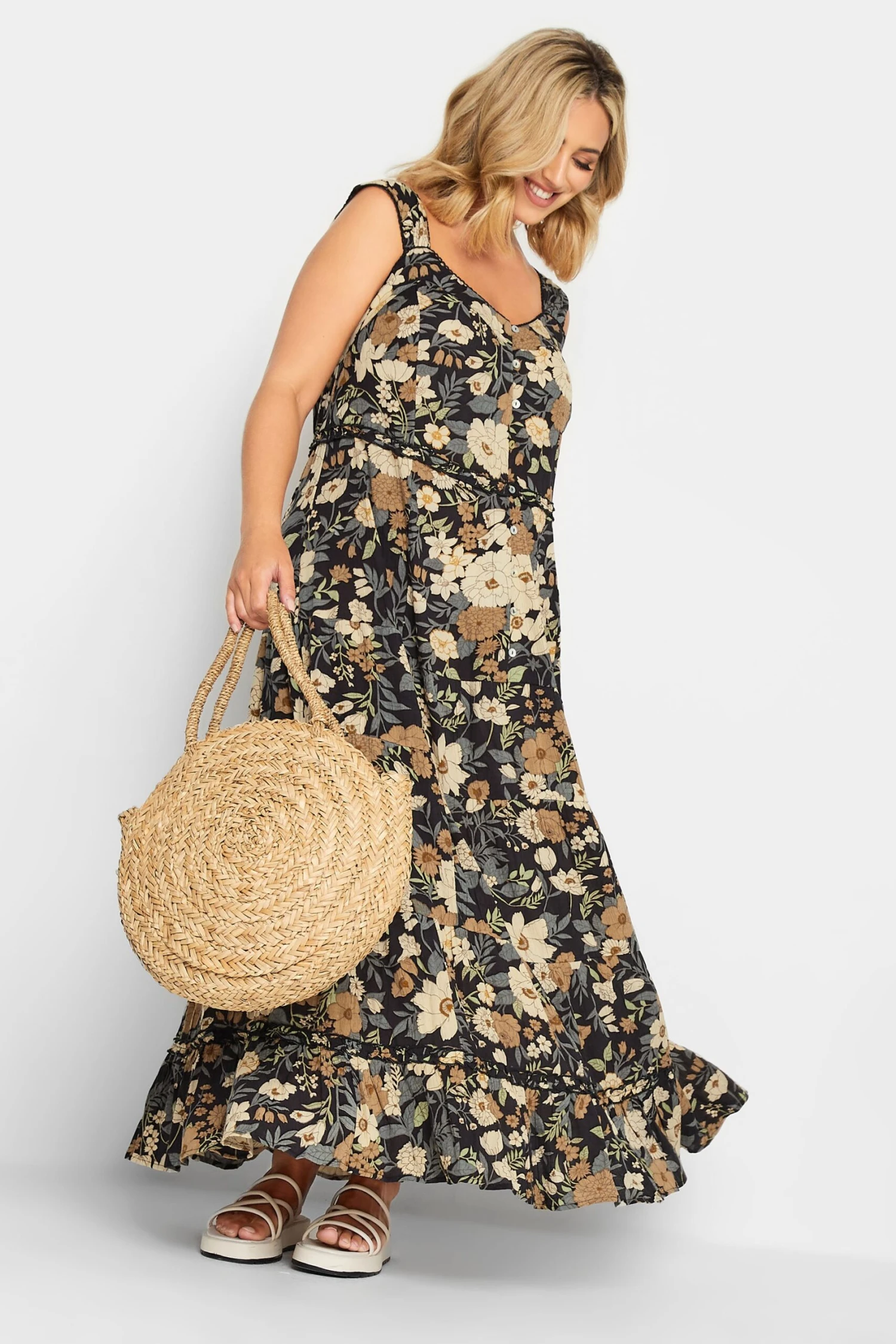 YOURS Curve Black Floral Tiered Maxi Sundress 1 YOURS Curve Black Floral Tiered Maxi Sundress