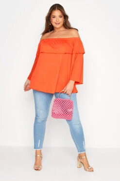 LIMITED COLLECTION Curve Orange Frill Bardot Top