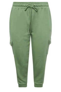 YOURS Curve Sage Green Cargo Pocket Cropped Joggers -Luna Looks Zone e45e9ee7 726d 46 144877 X