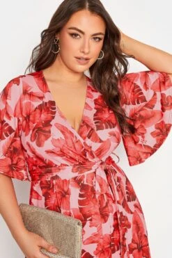 YOURS LONDON Curve Pink Tropical Floral Print Wrap Dress -Luna Looks Zone e4818431 98b1 49 162202 D