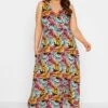 YOURS Curve Black Tropical Leaf Print Wrap Maxi Dress
