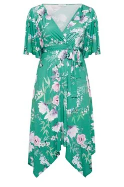 YOURS LONDON Curve Green Floral Hanky Hem Dress -Luna Looks Zone e5d281cb 5e4f 4f 162137 X