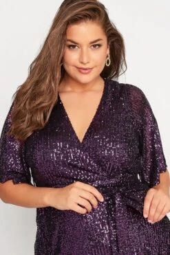 YOURS LONDON Curve Purple Sequin Embellished Double Wrap Dress -Luna Looks Zone e6dcf08b dcfc 45 161393 D