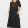 LUXE Curve Black Angel Sequin Sleeve Maxi Dress