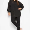 YOURS LONDON Curve Black Pleat Sleeve Shirt