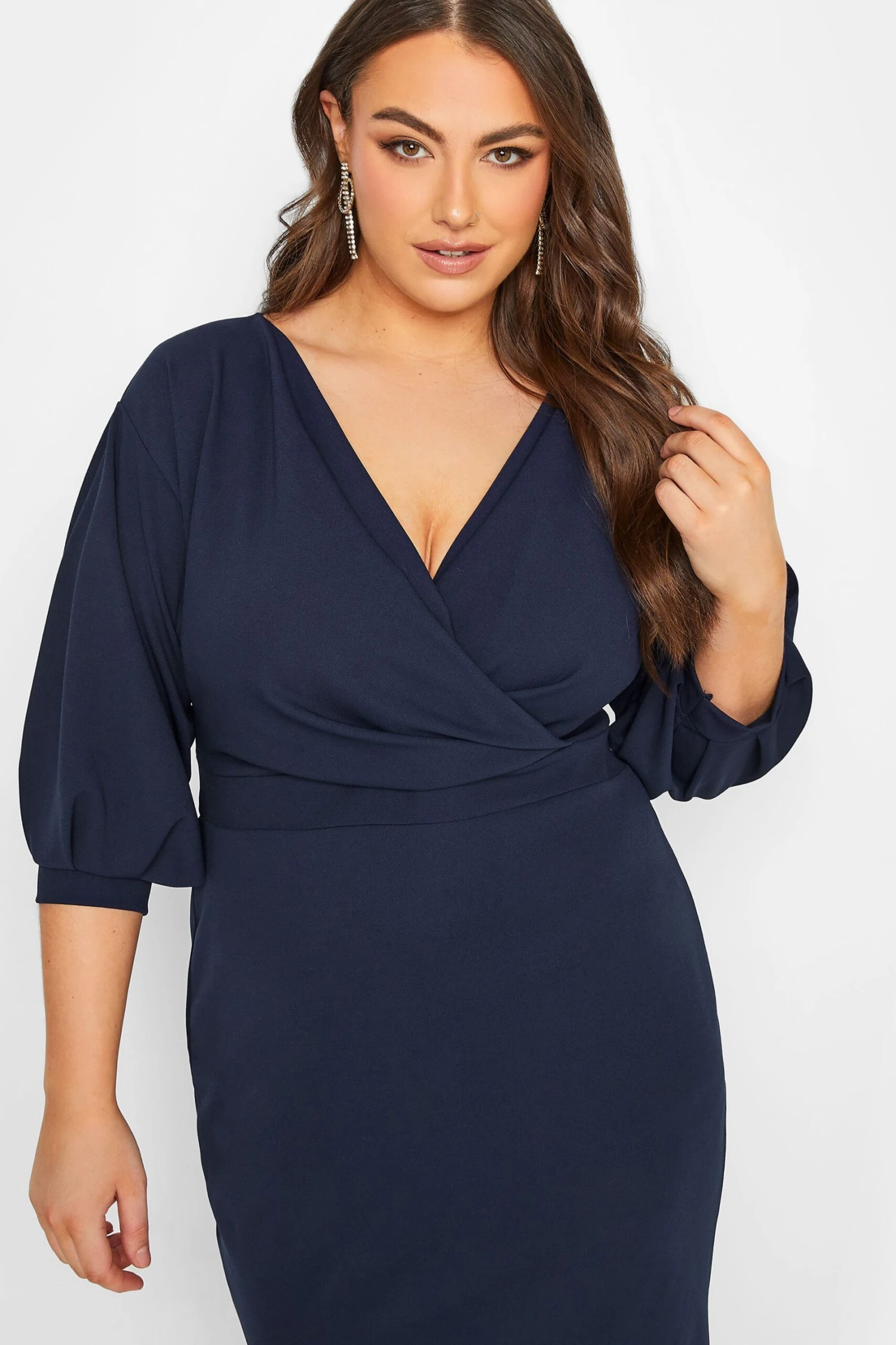 YOURS LONDON Curve Navy Blue Drop Shoulder Wrap Dress 3 YOURS LONDON Curve Navy Blue Drop Shoulder Wrap Dress - Image 3