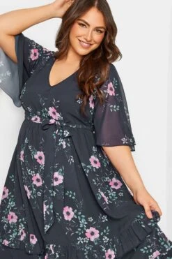 YOURS LONDON Curve Navy Blue Floral Ruffle Hem Maxi Dress -Luna Looks Zone e80e4bb9 f414 4b 162106 E
