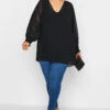 YOURS LONDON Curve Black Balloon Sleeve Shirt