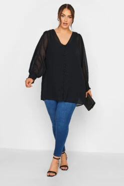YOURS LONDON Curve Black Balloon Sleeve Shirt
