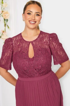 YOURS LONDON Curve Burgundy Red Lace Puff Sleeve Pleated Maxi Dress -Luna Looks Zone e87fe3b1 2edf 45 161904 D