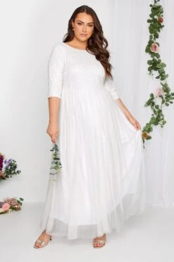LUXE Curve White Sequin Hand Embellished Bridal Maxi Dress