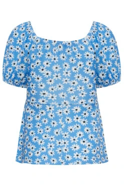 YOURS PETITE Curve Blue Daisy Print Ruched Front Top -Luna Looks Zone e97c0b06 b49b 43 174592 Y