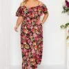 YOURS LONDON Curve Black Floral Bardot Ruffle Maxi Dress